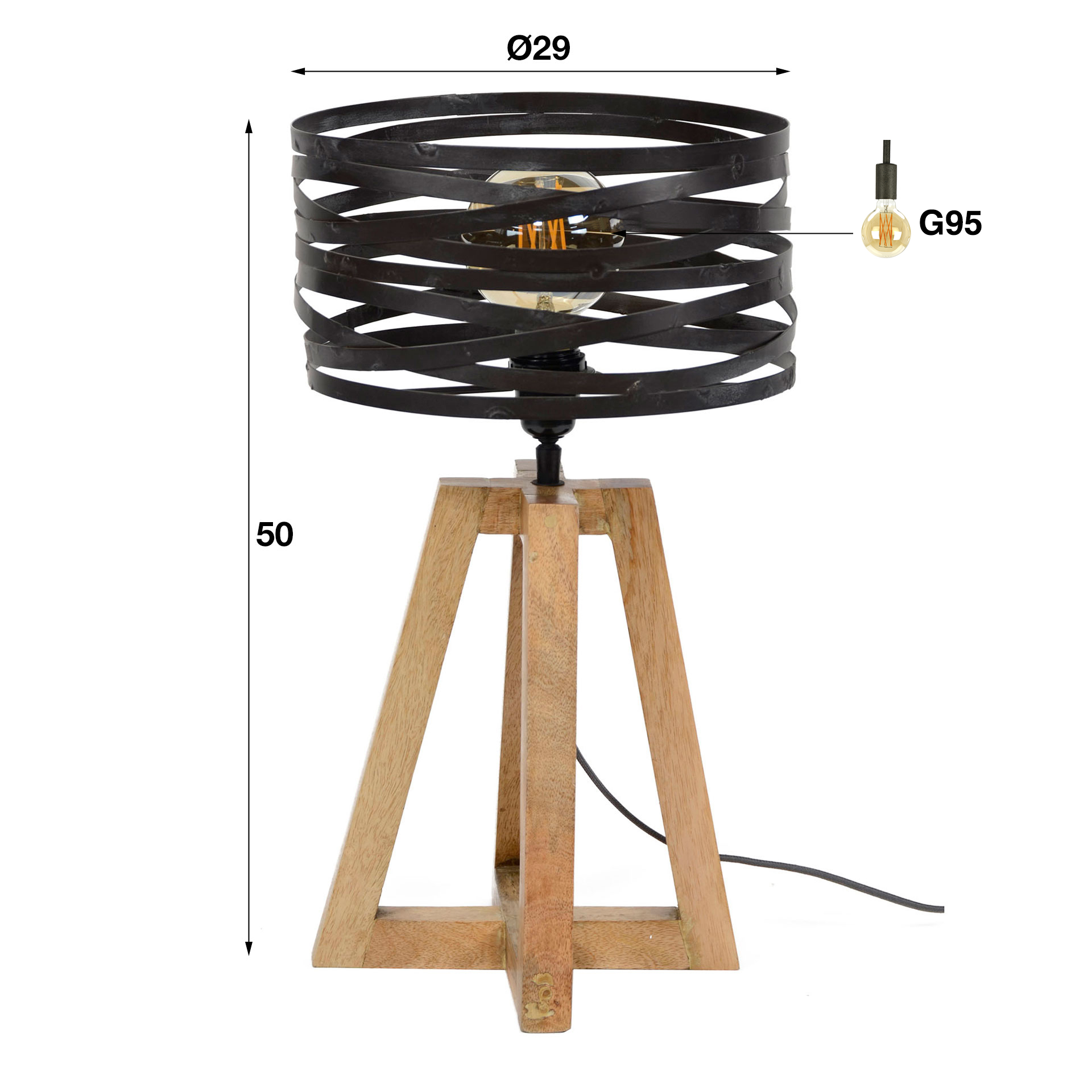 Tafellamp twist houten kruisframe